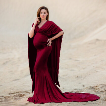 Wholesale V Neck Gradient Color Block Big Drag Backless Maternity Photoshoot Dress Pregnant Women Maxi Dresses