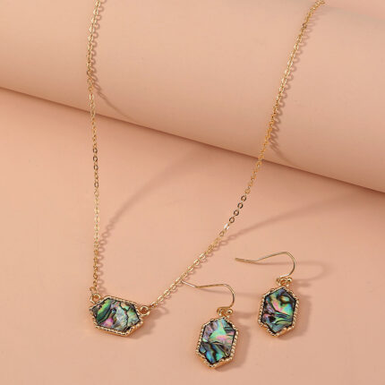 Natural Colorful Abalone Ahell Necklace and Earring Set Women Fashion Jewellery for Banquet Party Wedding