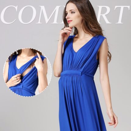 Maternity Long Evening Dress Modal Nursing Clothing Hide Breastfeeding Opening Skirts